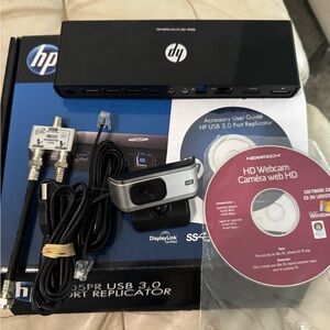 HP USB 3.0 Port Replicator with Webcam - Black and Silver